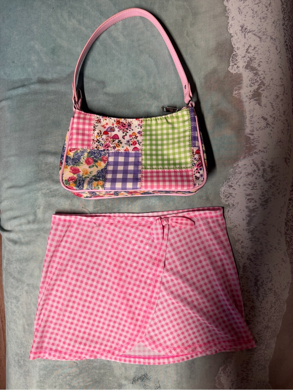 Dolls Kill Patchwork Floral & Gingham Shoulder Bag - Pink, Green, Purple